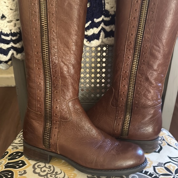 Franco Sarto Brown Leather Boots Zip Up Closed Toe Size 6M Women’s Knee High - Picture 4 of 15